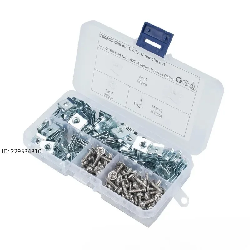 Pack of 200 - White U-shaped Reed Nut No.4 Manganese Steel Nut M3 * 12 Stainless Steel Self-Tapping Screw
