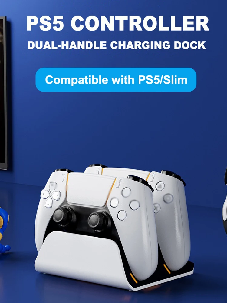 Station de charge rapide pour manette PS5, double station de charge sans fil pour manette de jeu PS5/PS5 Slim, support de charge, accessoires de jeu