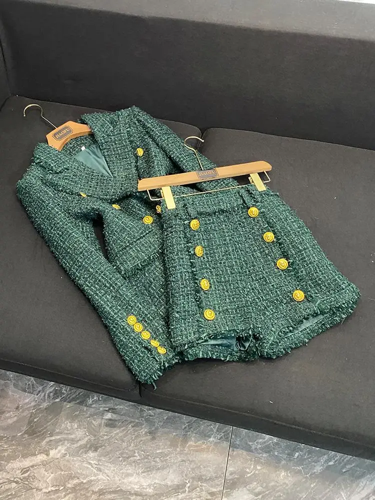 

2025 New High-End Fabric Fringed Coat And Pants Suit Slim Fit Tweed Women's Faion Set een A984 Commute Sle Universal Fit