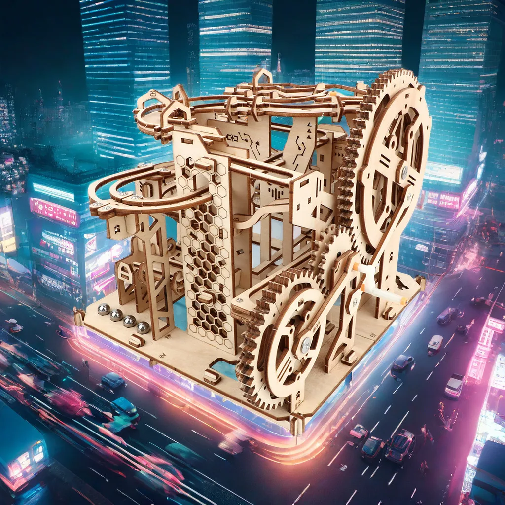 

Track ball mechanical three-dimensional wooden puzzle simulation ornament model for adult puzzle and children's toy