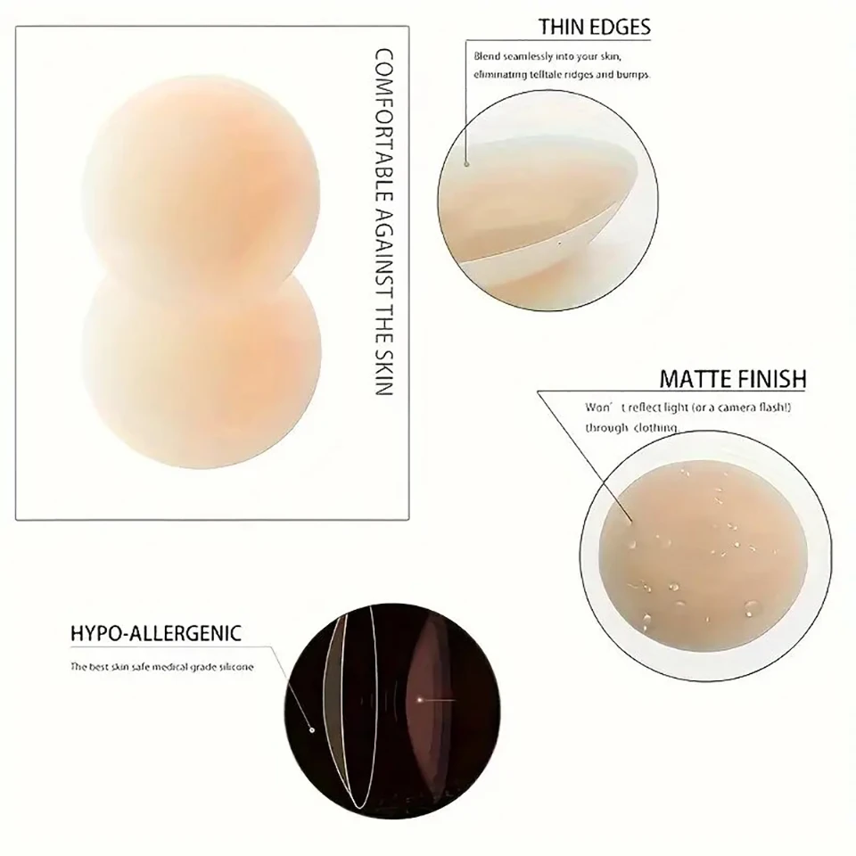 Non Adhesive Nipple Covers Reusable No Show Nipple Pasties For Women Silicone No Glue Sticky Bra Invisible Breast Pasties