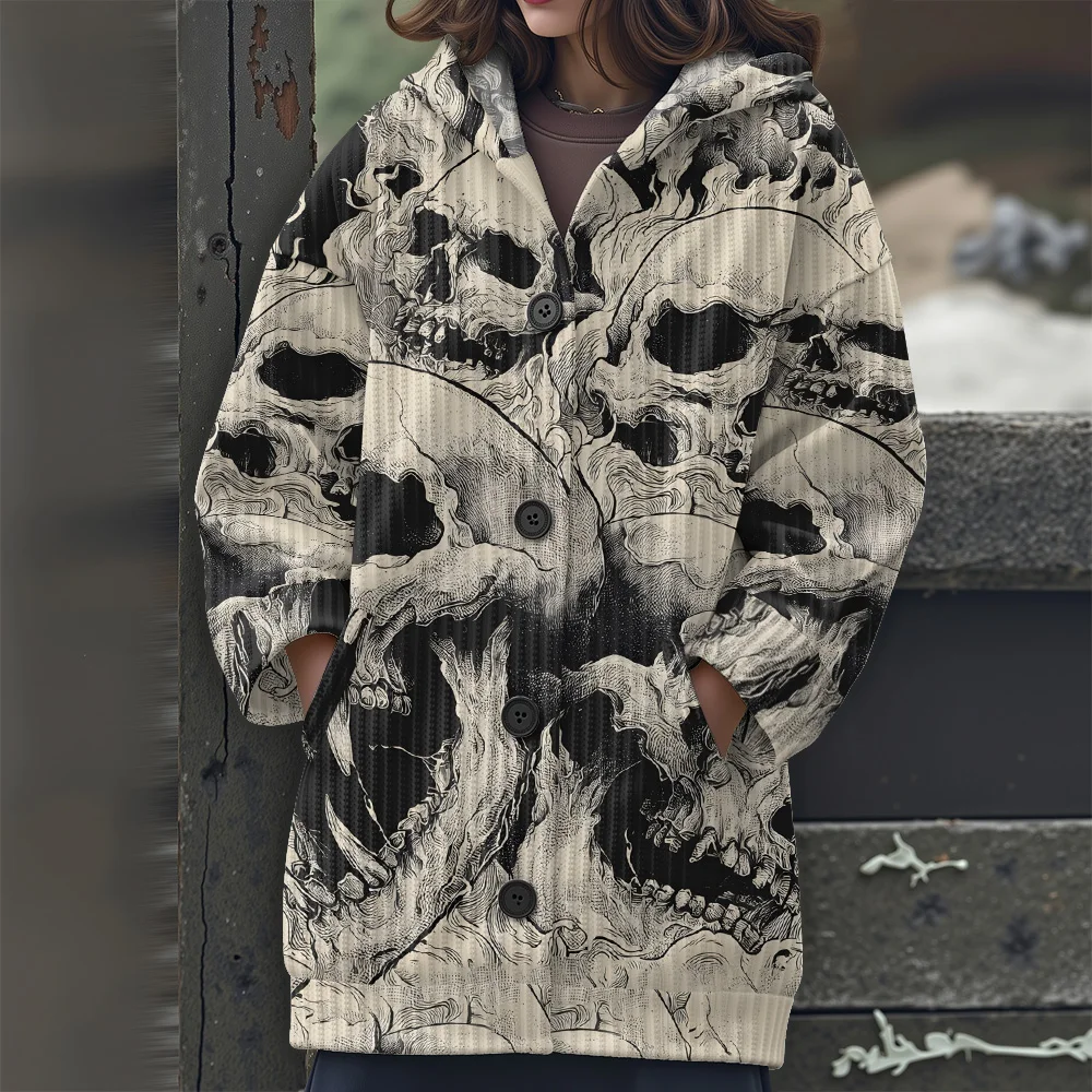 컬러풀한 기하학 무늬 롱 스웨터 2025 신상 여성 캐주얼 스웨터 추상 기하학 후드 스웨터