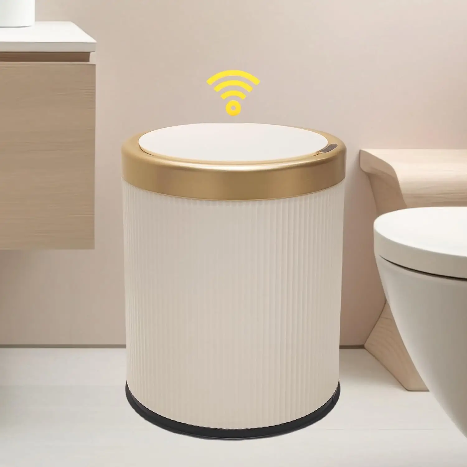 

Automatic Motion Sensor Trash Can with Lid, Touchless Garbage Bin for Bathroom, Office, Bedroom, 2.8 Gallon Cream White
