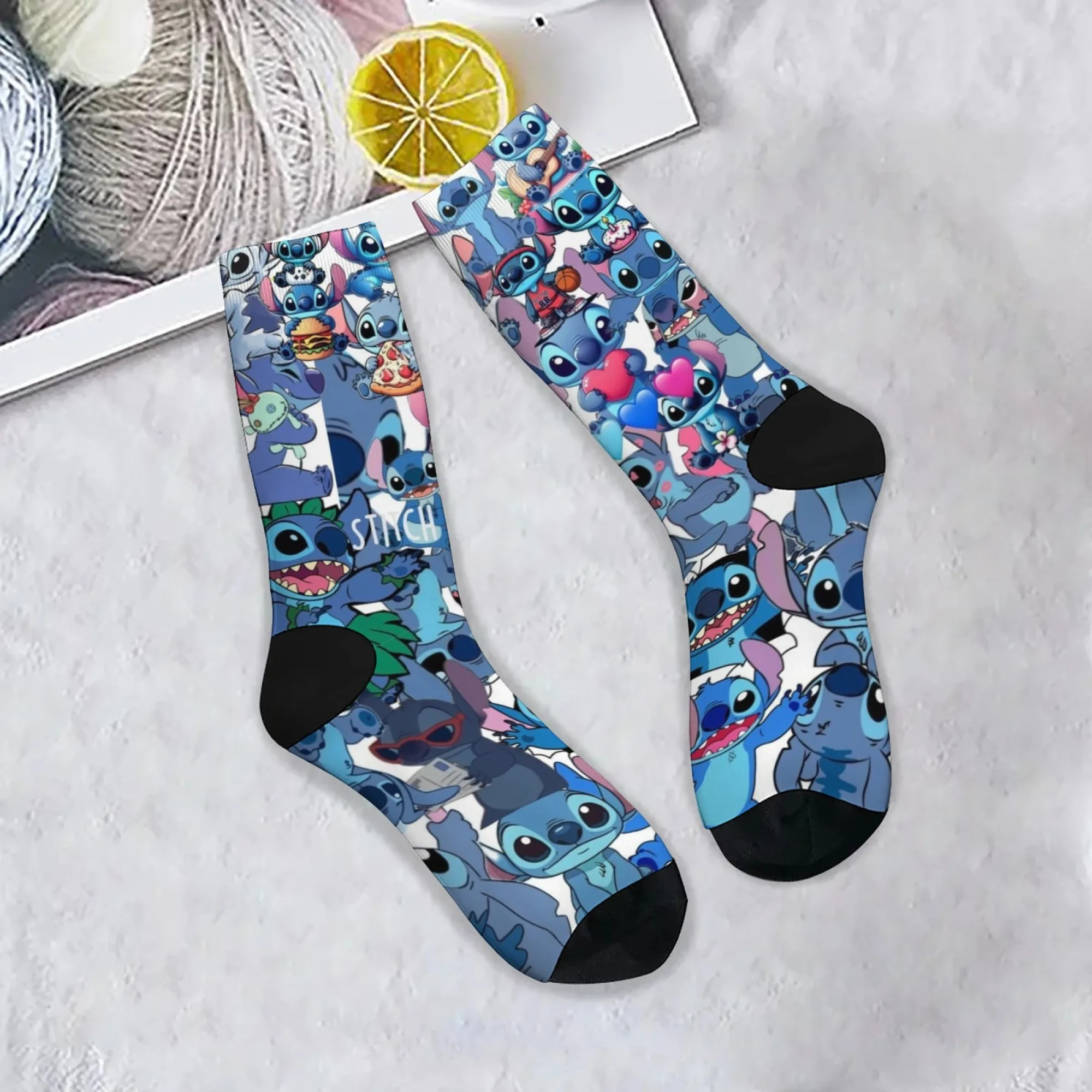 

Cartoon Stitch Theme Print Men's Socks Novelty Harajuku Retro Compression Socks Soft and Comfortable Non-slip Socks Party Gift