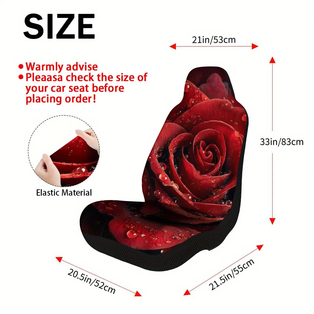 2pcs Valentine'S Day Red Rose Car Seat Covers Elegant Floral Design with Water Droplets Non-Slip Backing Durable
