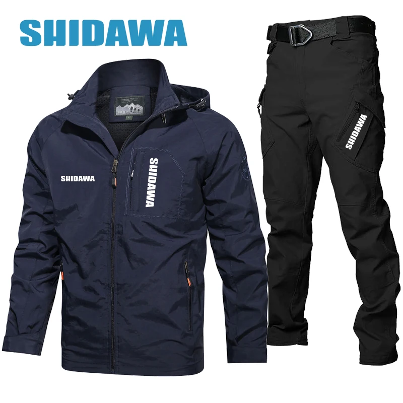 SHIDAWA Men Thin Fishing Suit Spring Autumn Fishing Clothes Outdoor Sports Hooded Hiking Fishing Jacket Waterproof Fishing Pants