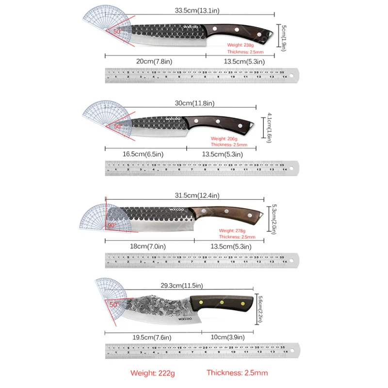 Juego de 4 Cuchillos de Cocina de Acero Inoxidable: Cuchillo de Deshuesar, Cuchillo para Carne, Cuchillo para Frutas y Funda, Regalo para Fiestas, para Cortar Carne de Res y Pescado