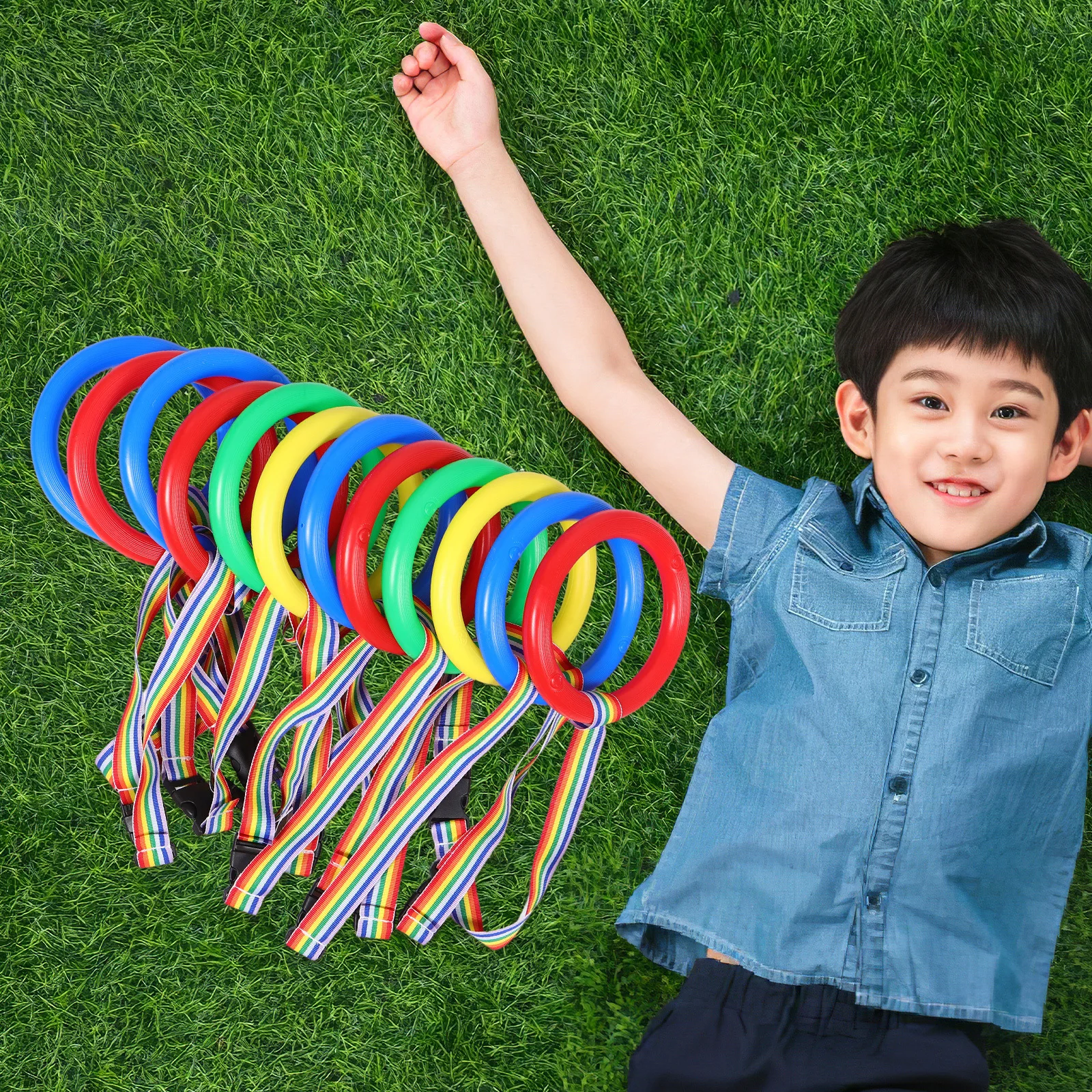 Correa para niños pequeños, aro colorido, cuerda de seguridad para caminar, hebilla de liberación rápida, enlace de muñeca antipérdida, arnés de juego al aire libre, 12 Uds.