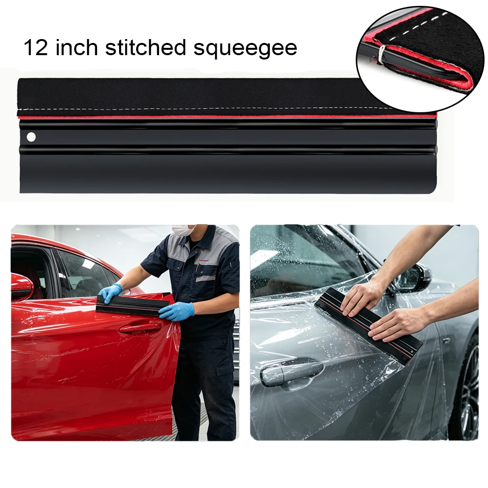 EHDIS 12 Inch Stitched Felt Edge Plastic Squeegee Hard Card Scraping Tool Double Layer Suede Felt Car Vinyl Wrap Tinting Scraper
