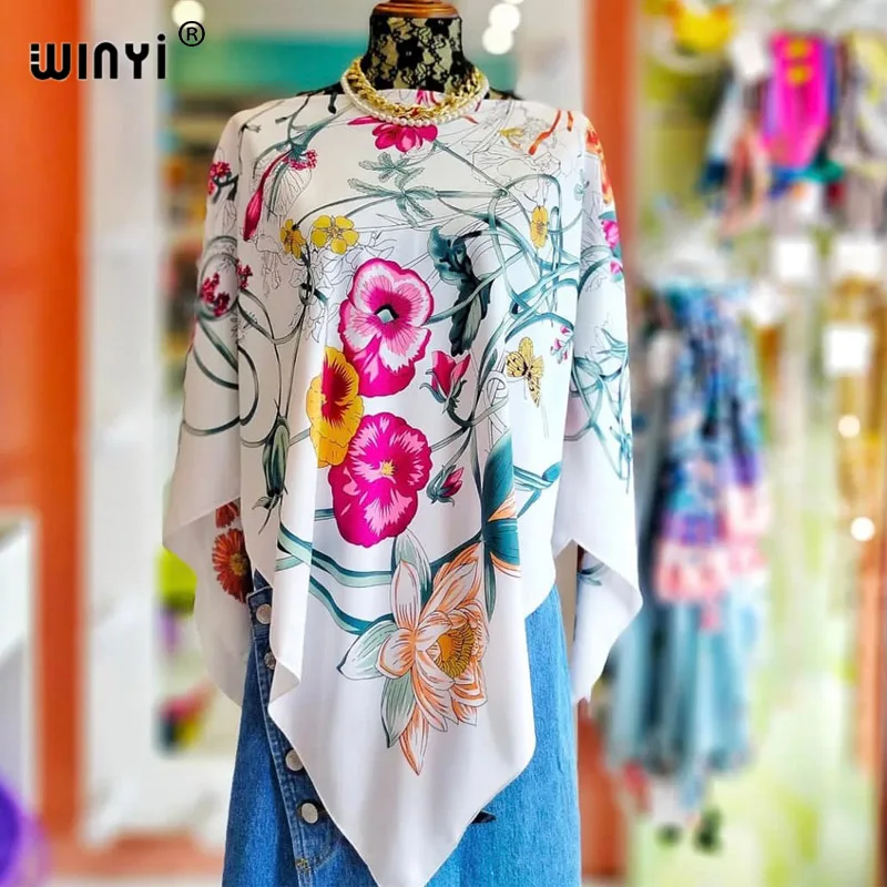 Winyi 2023เดรสแม็กซี่ทรงหลวมเสื้อแจ็คเก็ตโบฮีเมียนใส่เดินชายหาดพิมพ์ลายยอดนิยมสำหรับฤดูร้อน