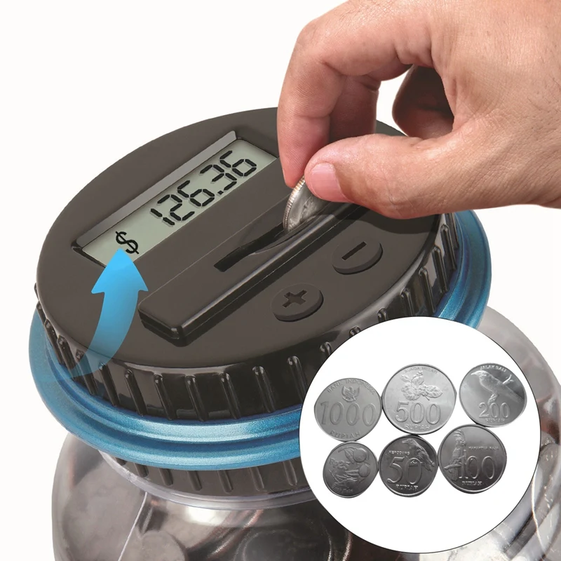 A16R-1Pcs Piggy Bank Money Box Jar 1.8L Counter Electronic Digital LCD Counting Coin Money Box Coins Storage Box Jar