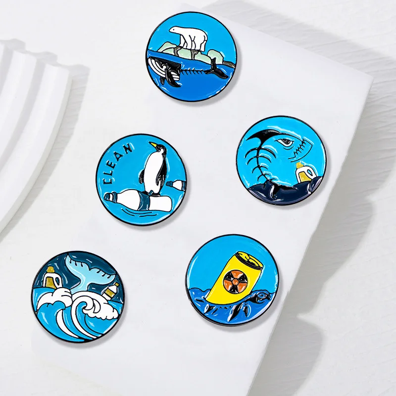 New protection of the oceans pin cartoon call for environmental protection nuclear radiation badge bag buckle clothes hat pin