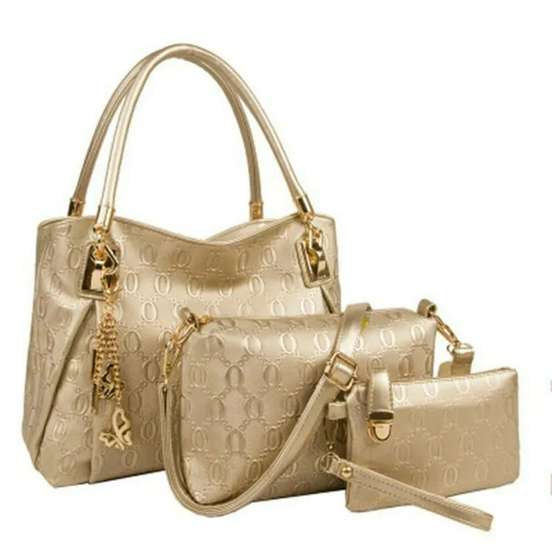 Fashion Women 3-Piece Brand Women Picture Package White Black Gold Blue Real Cowhide Leather Women\'s Bag Luxury Designer Handbag