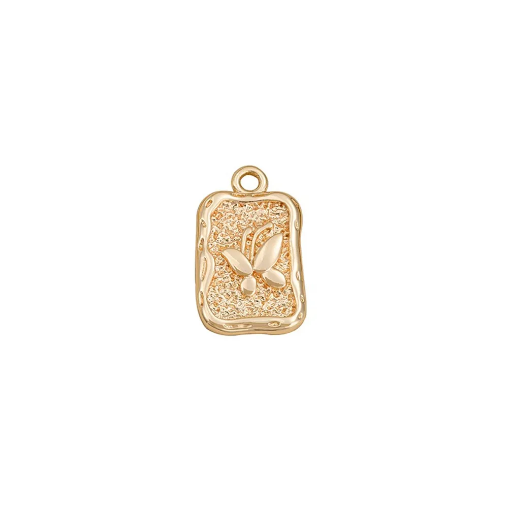 

1PCS 14K Gold-plated Irregular Rectangular, Oval, Embossed Butterfly and Rose Pendant, Handcrafted Decorative Pendant