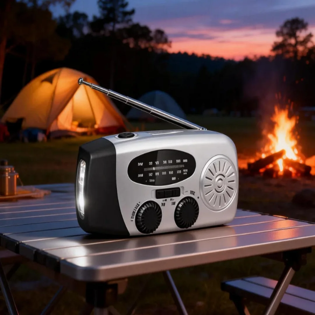 Mehrzweck Notfallradio Handkurbel Solar Radio AM/FM NOAA, 2000mAh Powerbank mit LED Taschenlampe, USB Aufladung, IPX3 Spritzwasserschutz für Camping Katastrophenvorsorge