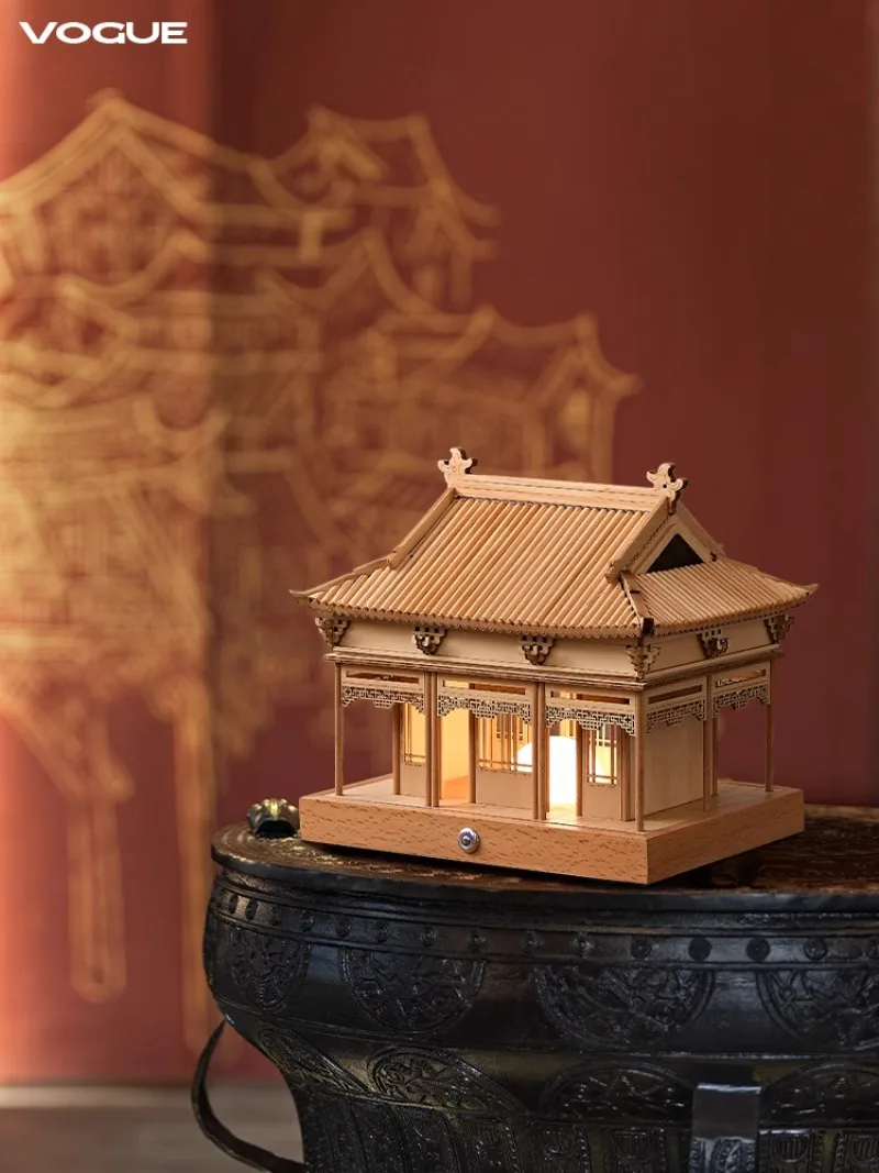 

Ancient architectural modeling table lamp wooden living room decorative lamp Chinese style ornament