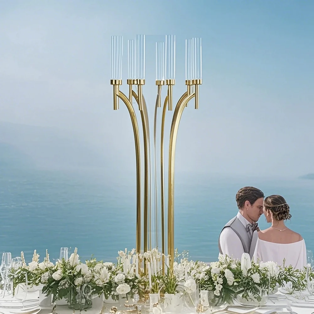 2-10pcs)8 arms metal Candelabra ,acrylic Candle Holders ,Acrylic Wedding Table Centerpieces, Flowers Stand Candelabrum For weddi