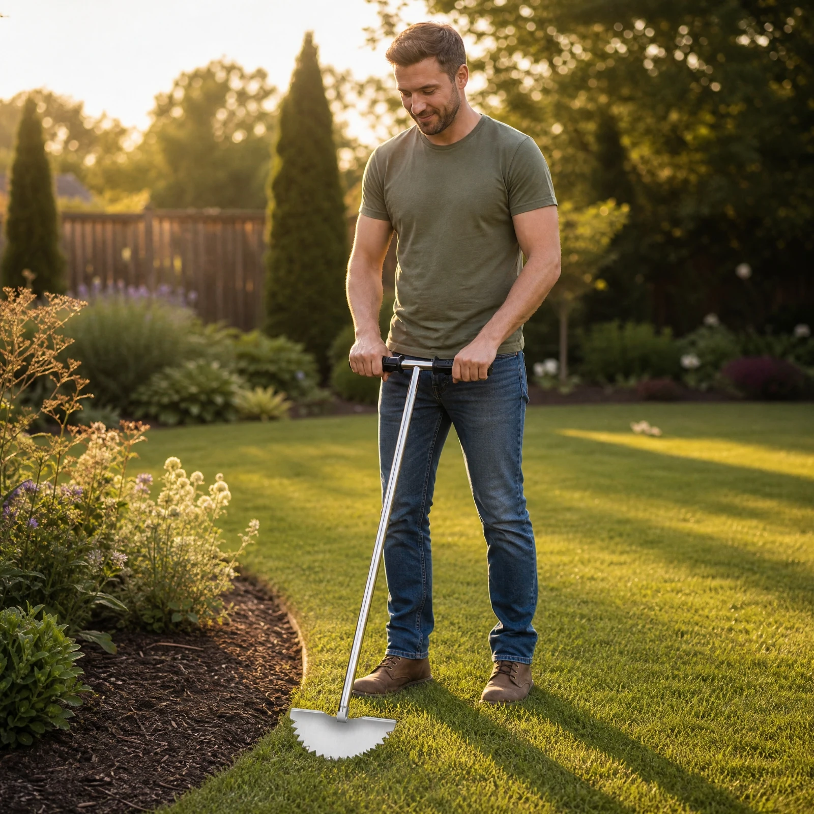 Crescent Lawn Edger Rust-Resistant Manual Lawn Edger with Footplate Long-Lasting Low-Maintenance for Gardeners