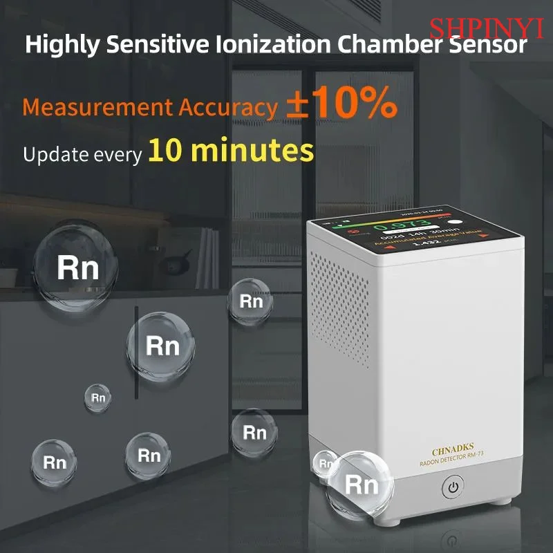 Rilevatore radon Allarme visivo acustico Display LCD a colori touchscreen, rilevatore di gas radon a lungo termine Monitoraggio PCi/L o Bq/m3