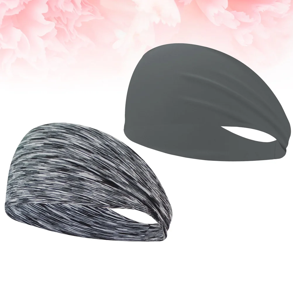 قطعتان من عصابات الرأس الرياضية المقاومة للعرق وقابلة للتمدد للجري واليوجا وركوب الدراجات وإكسسوارات الشعر باللون الرمادي المخطط باللون الرمادي