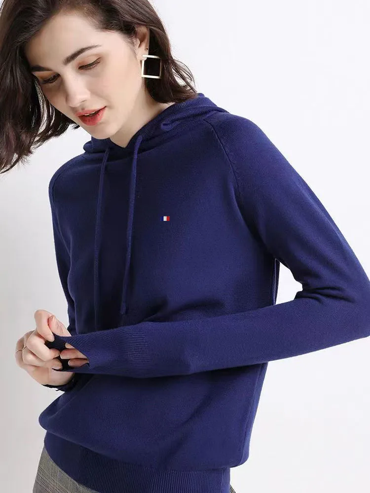 Maglione di lana lavorato a maglia con cappuccio a maniche lunghe da donna Pullover Jumprt abbigliamento femminile maglione caldo top giacca