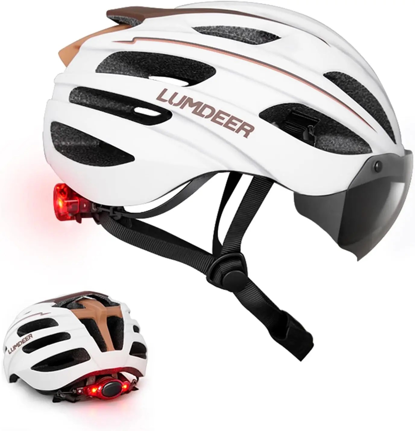 

Adult Road Cycling Helmet with USB Light, Adjustable Fit, Magnetic Visor - 24 Airflow Vents for Superior Ventilation