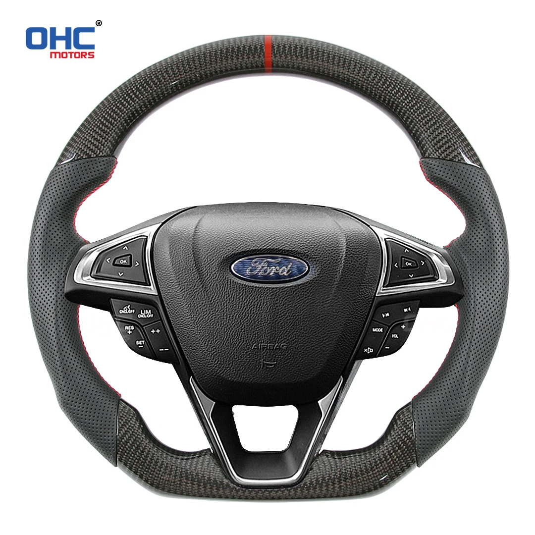 OHC Motors Customized 100% Real Carbon Fiber Leather Alcantara Steering wheel for Ford Fusion Mondeo 2013-2020 Edge Focus Taurus