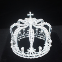 Pearl Royal Queen King Tiara Crowns Men/Women Pageant Prom Crystal Cross Diadem Hair Ornaments Wedding Hair Jewelry Accessories
