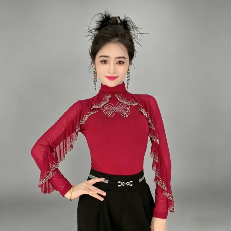 

Women Shiny Rhinestones Mesh Ballet Dance Leotard Figure Skating Gymnastics Acrobatics Bodysuit Stage Performance Dancewear