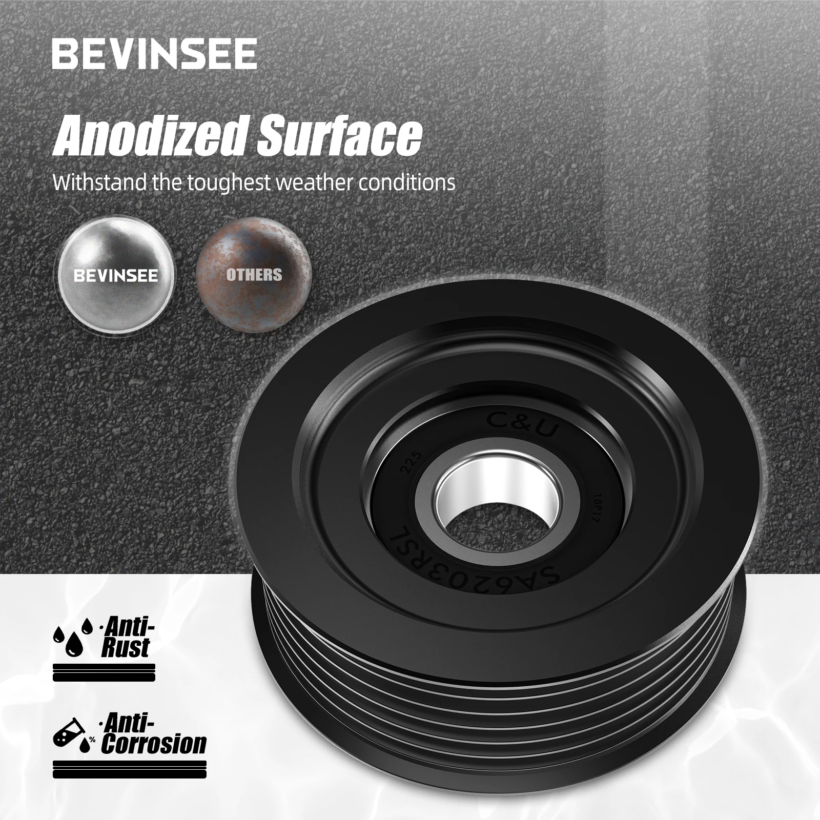 BEVINSEE LS Billet Aluminum 6 Grooved Tensioner Pulley For LS LS1 LS2 LS3 LS6 5.3L 6.0L 4.8L