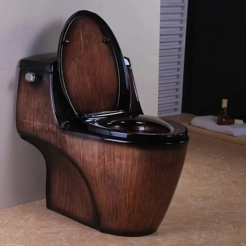 New water-saving large diameter Boutique high-end wood grain toilet, siphon one-piece toilet, ceramic color toilet