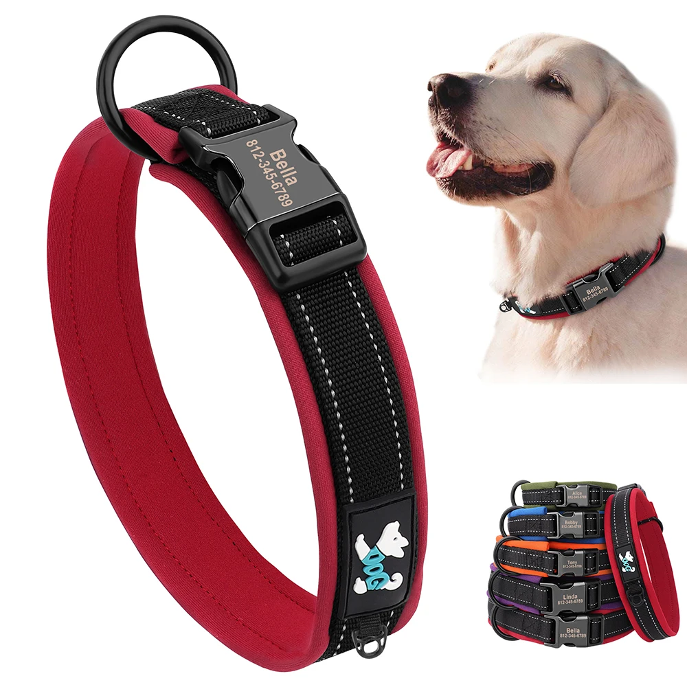 Customized Nylon Padded Pet Dog Collar Reflective Personalized Dog Collars For Small Medium Large Dogs Durable Necklaces