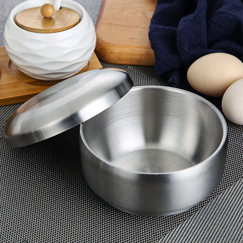 304 Stainless Steel Rice Soup Bowl With Lid Double Layer Steamed Rice Cuisine Kimchi Ramen Bowls Kitchen Tableware Food Containe