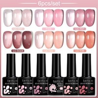 LILYCUTE 6PCs/Set Nude Pink Jelly Gel Nail Polish Kit Transparent Jelly Amber Vernis Semi Permanent For Manicure Nail Art UV Gel