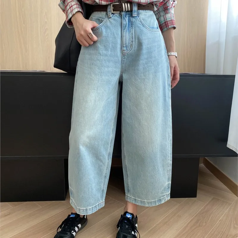 

2025 Autumn And Winter Women's Jeans Casual Solid Color High Waist Loose Wide Leg Jeans