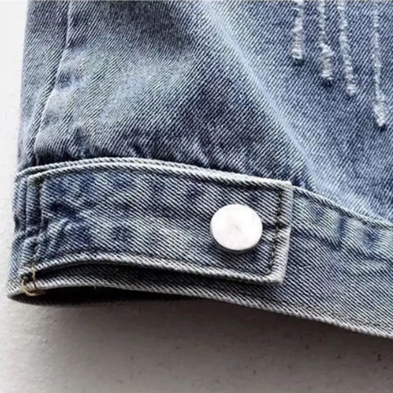 Manteau court en jean effiloché pour femme, veste à boutonnage simple, manteau en fibre vintage, vêtements à la mode, 2024