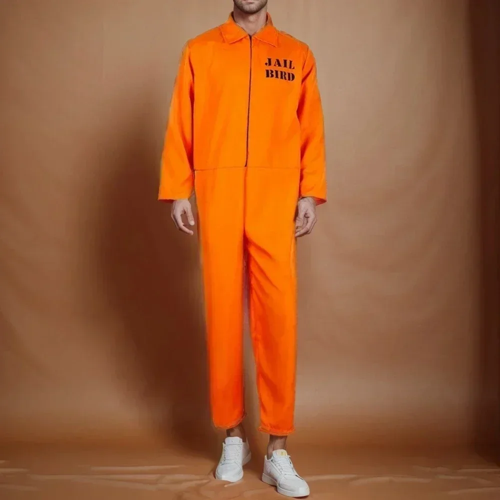 Disfraz de prisionero para hombre y mujer, mono de uniforme de prisión naranja para adultos, accesorio para disfraz de fiesta de Halloween, 1 ud.