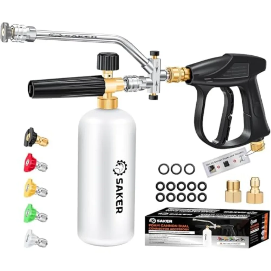 

Saker Foam Cannon, двойной разъем, аксессуар для мойки высокого давления, комплект с пенной пушкой, двойной разъем, пистолет для мойки высокого давления для автомобиля W