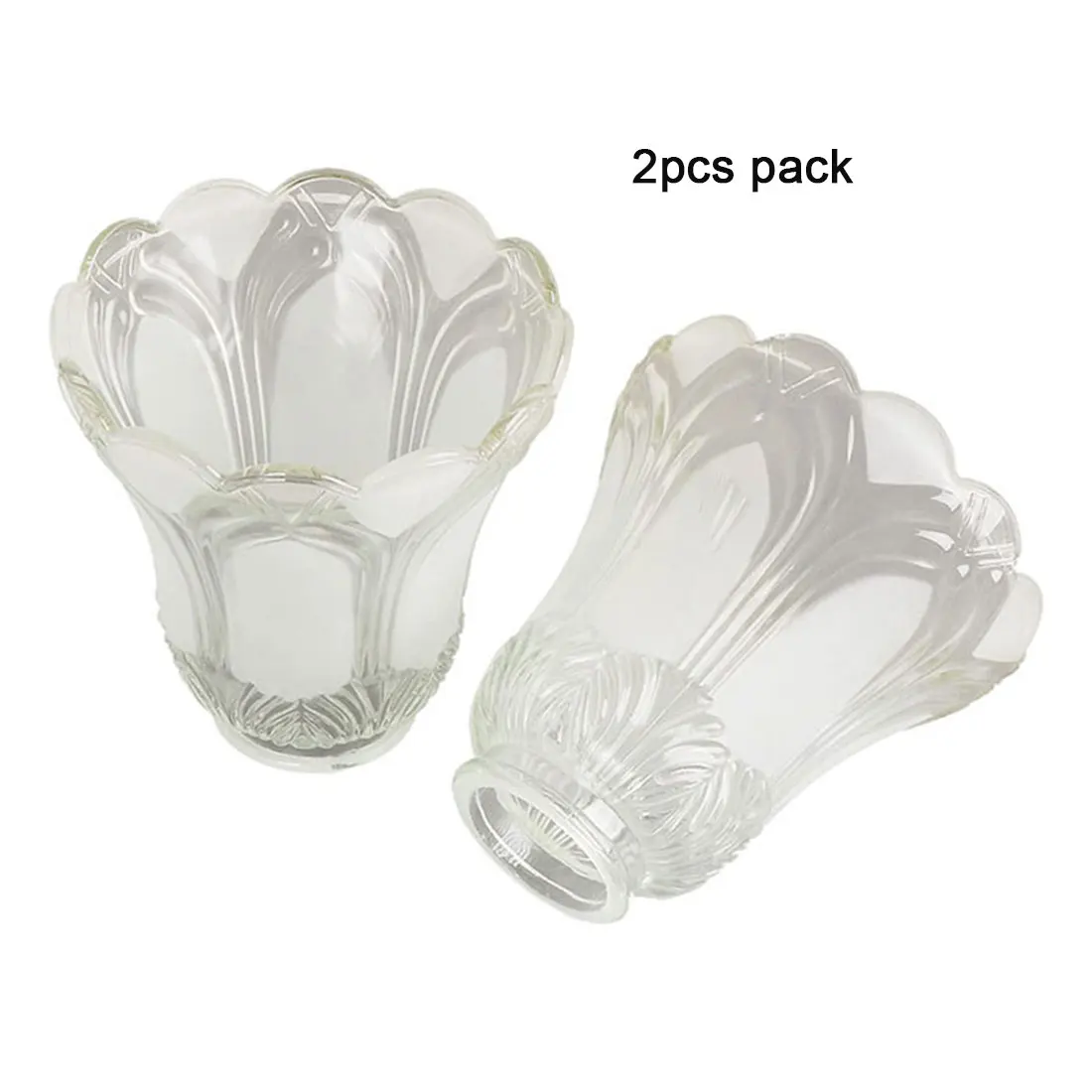 2 Pack Clear Frosted Flower Glass Shade Bell Shaped Light Fixture Replacement Glass Cover for Ceiling Fan Chandelier Wall Sconce