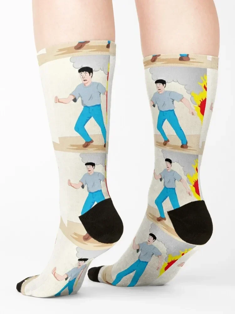 Illustration is safety, man running from a fire Socks hiking funny sock Boy Child Socks Women's