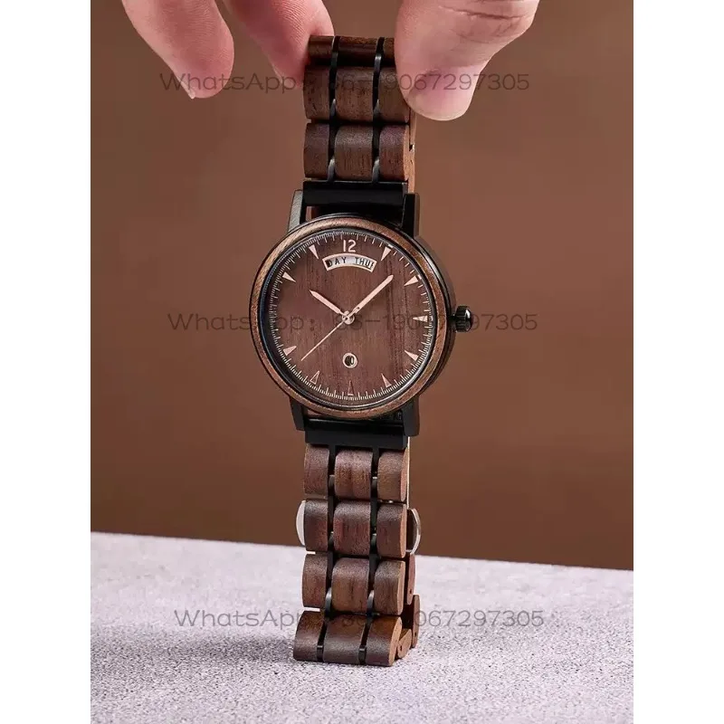 Walnut quartz watch men's and women's calendar week light luxury retro simple waterproof personalized wooden watch