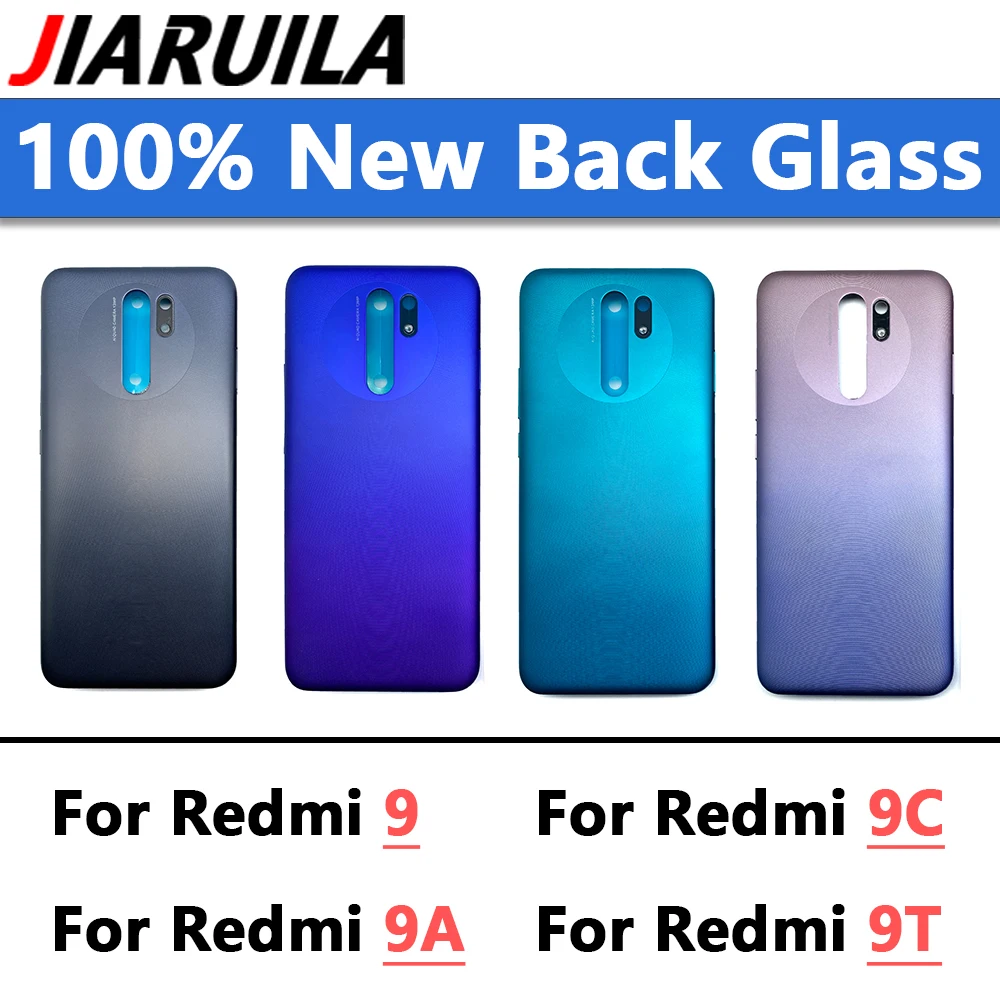 

100% НОВАЯ задняя стеклянная крышка для Xiaomi Redmi 9 9A 9C 9T, задняя стеклянная крышка для аккумулятора, чехол для задней двери, сменная стеклянная крышка