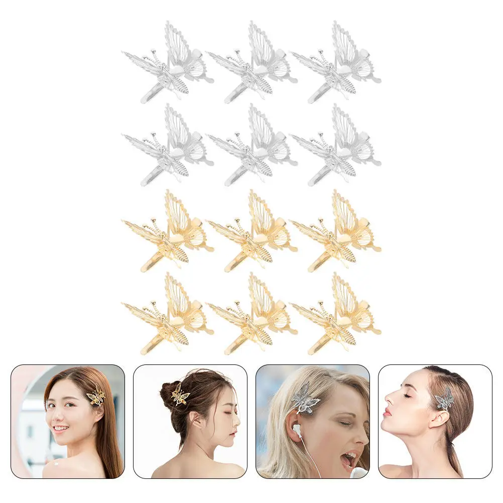 

12Pcs Butterflies Hair Barrettes Metallic 3D Hollow Vivid Detail Bright Finish Tight Grip Hair Clips for Women Christmas