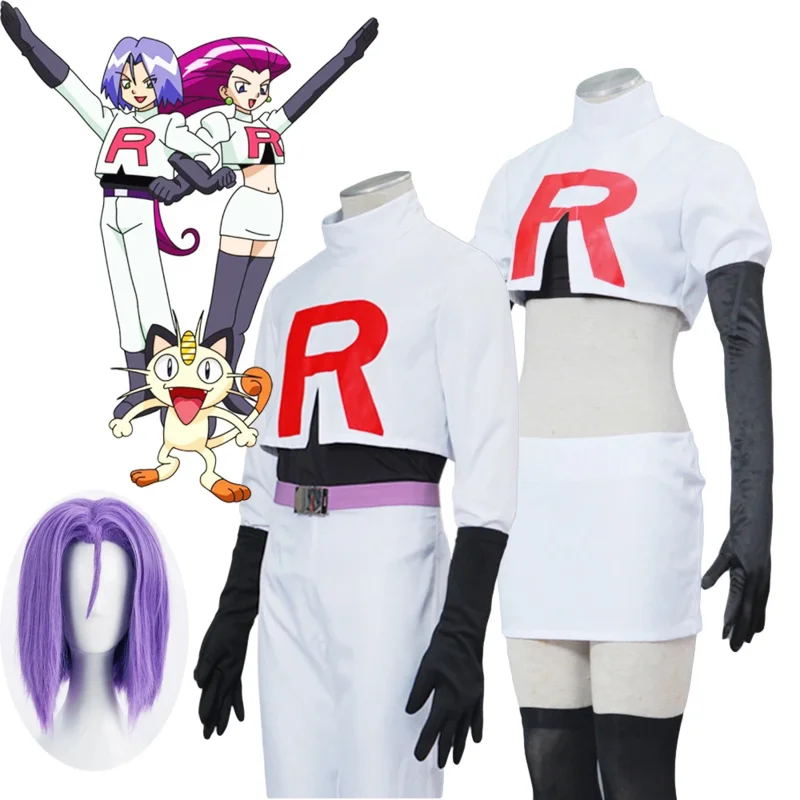 Anime Cosplay Team Rakete Jessie und James Kostüm voller Satz realistischer Kostüme Frau Mann Short Top Kostüm