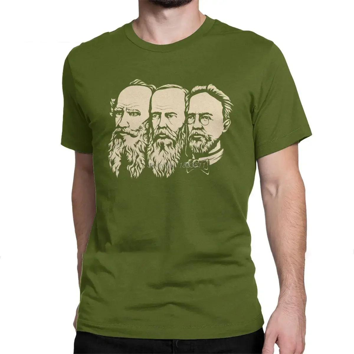 heavyweight Men T-Shirt Russian Tolstoy Dostoevsky Chekhov Funny Pure Cotton Tees Short Sleeve Communist  New Arrival fashion