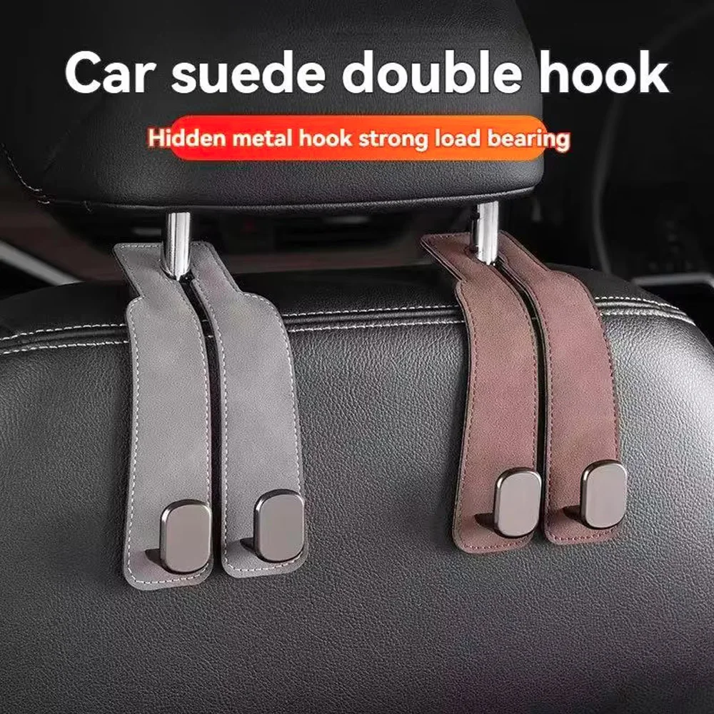 Quality 2 in 1 Car Headrest Hook Premium Suede Rear Seat Hanging Dual Hook 20KG Large Load-Bearing Alloy Hook Hanger Universal