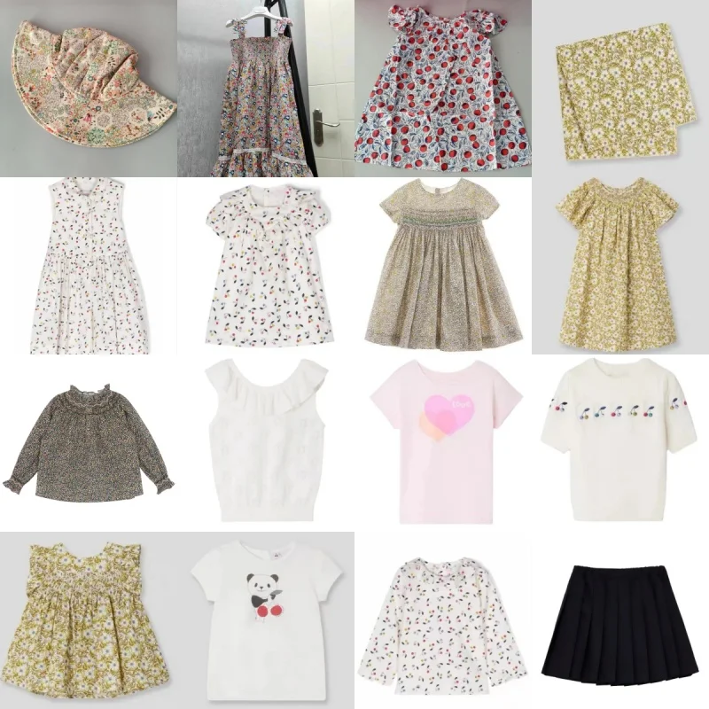 In Stock Children's Summer BP Girls' Colorful Cherry Shirt Lace Dress Short Sleeved Top