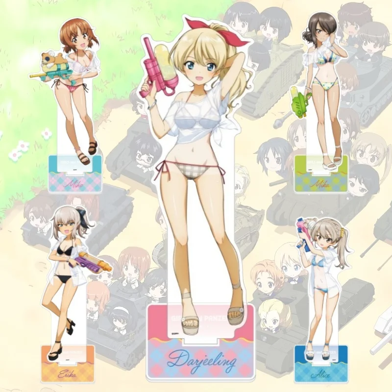Girls Und Panzer Anime Miho Anchovy Acrylic Stand Model Figure Cosplay Plate Holder Topper Keychain Fans Desk Decor Plate Gift