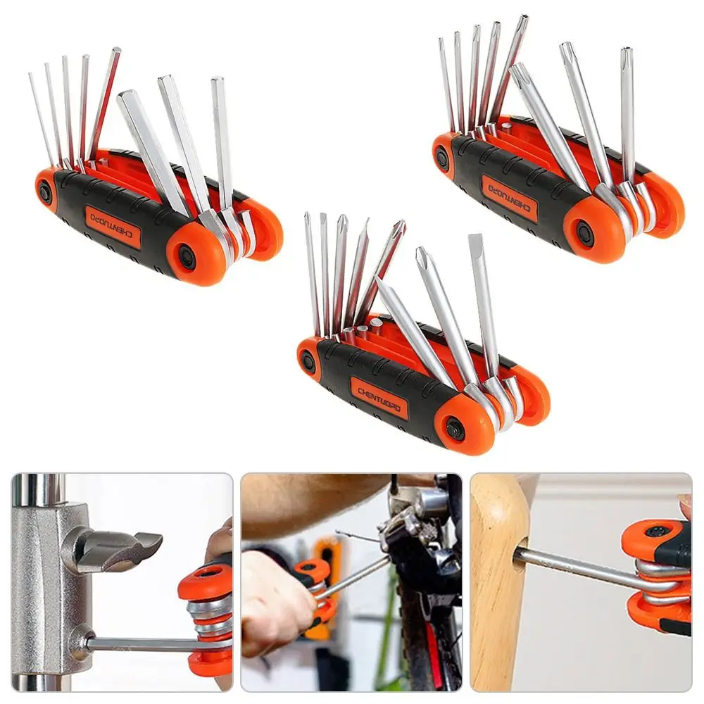 Portable 8 In 1 Folding Hexagonal Wrench Hexagon Spanner Screwdriver Set Hand Tool