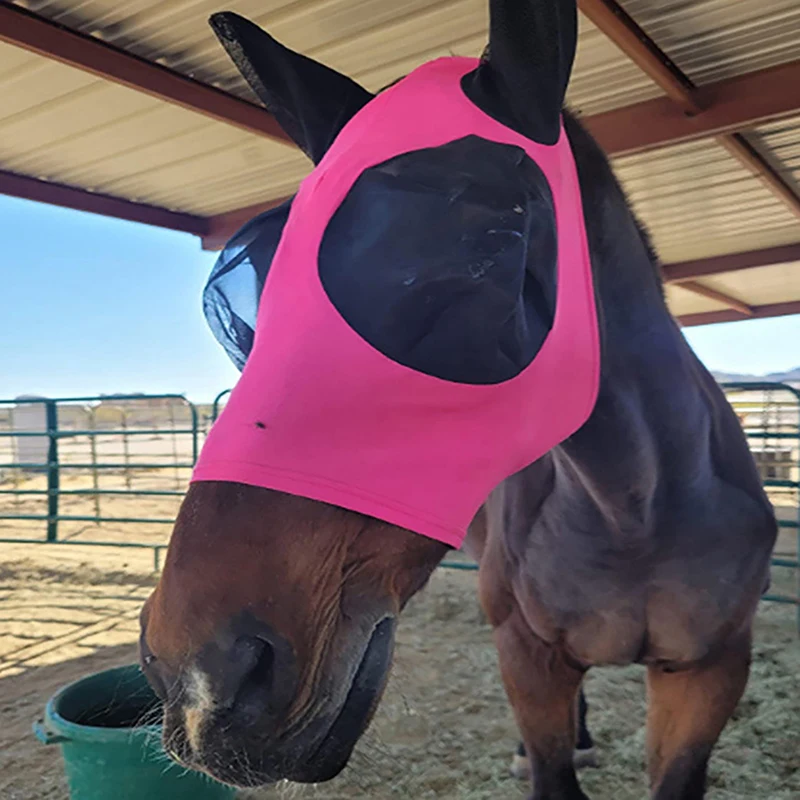 Horse Fly Mask Long Nose With Ears Anti-Fly Mesh Equine Mask Horse Mask Stretch Bug Eye Horse Fly Mask With Covered Ears